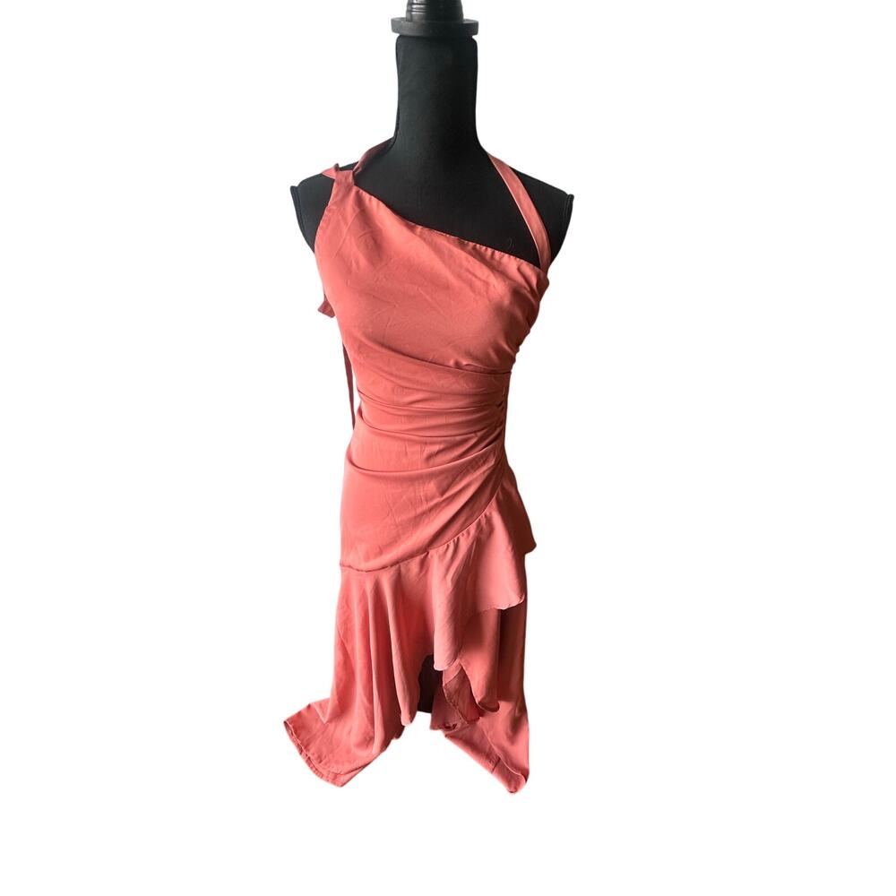 Ruby Sees One Shoulder Ruched Ruffle Hem Dress Elegant Cocktail Party Size 6